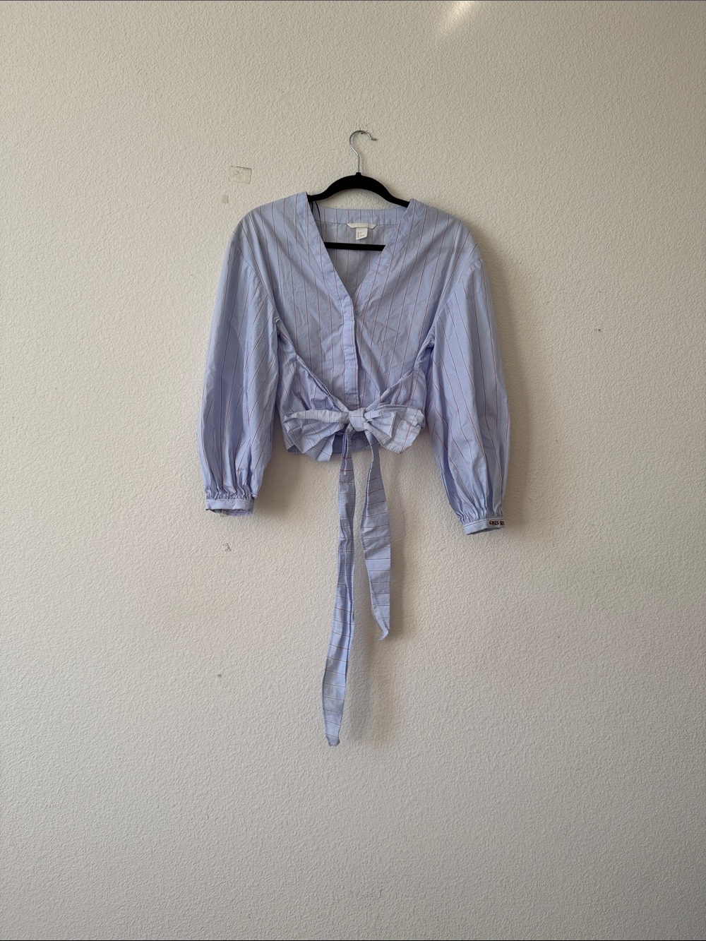 H&M Pale Blue Striped Tie-Front Blouse